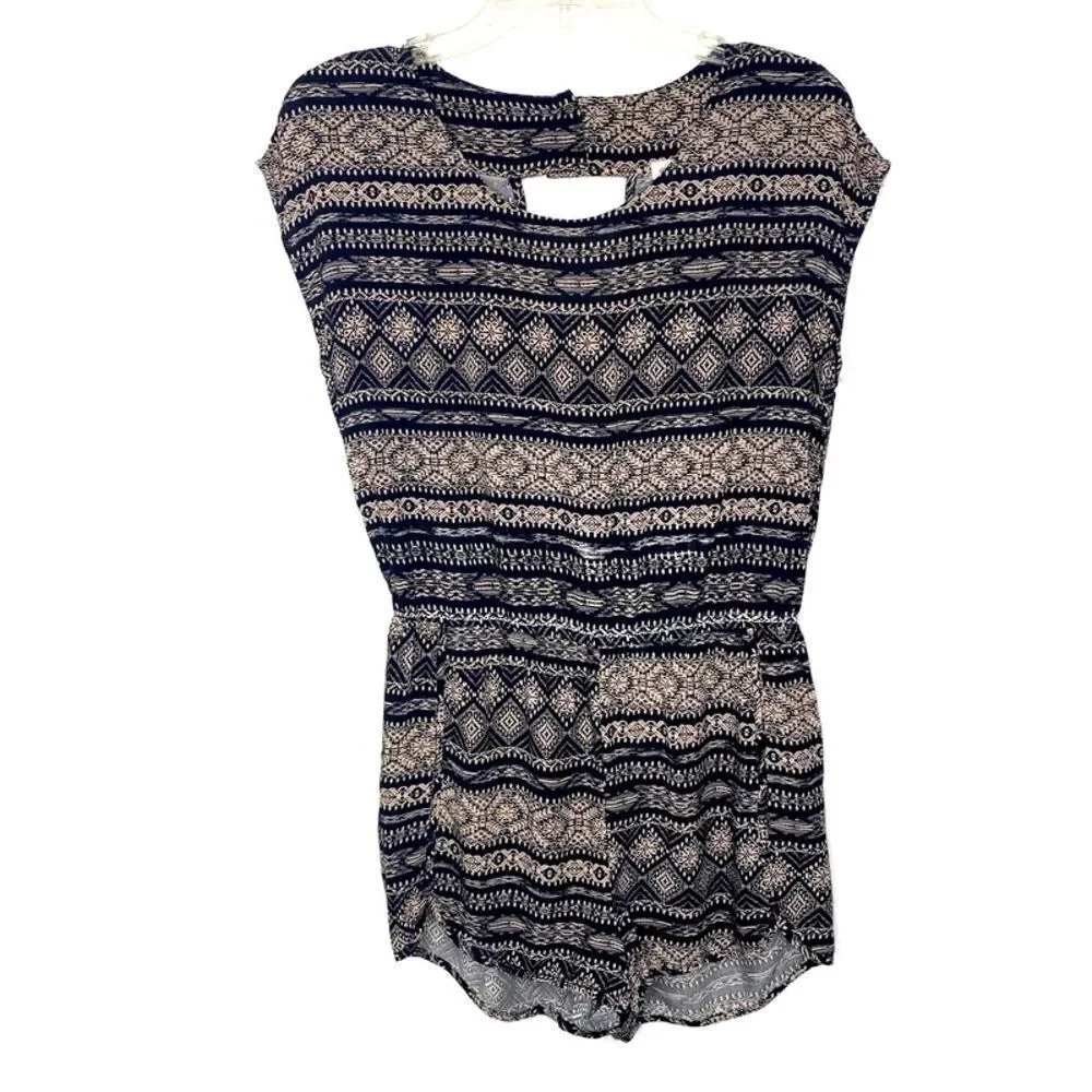 Ambiance Apparel Boho Black & Beige Romper S